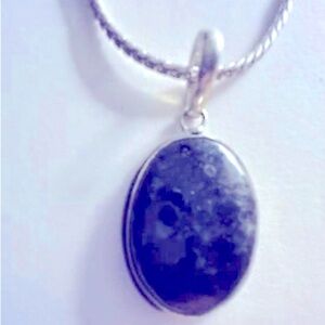 NWOT necklace Sodalite Stone dark blue Pendant .925 Sterling sp, 18” adj chain